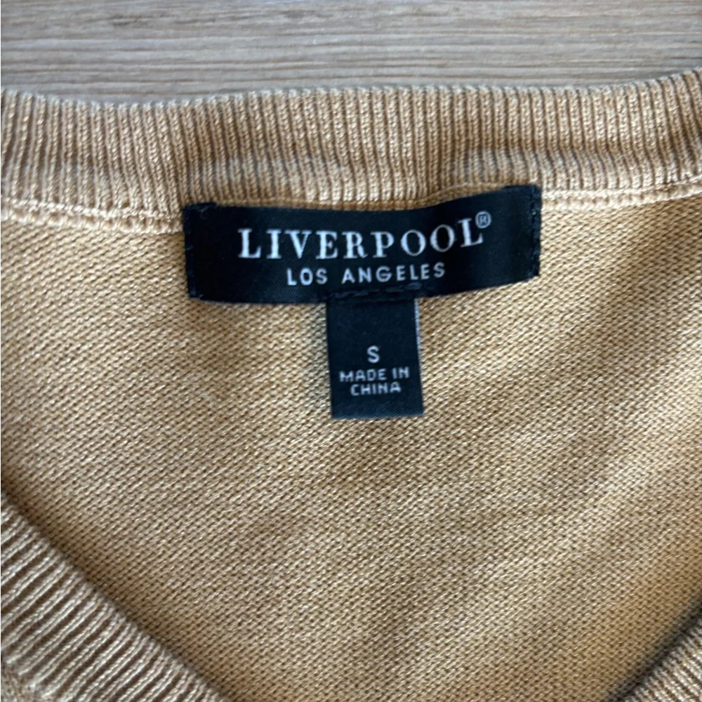 Liverpool Women's V-Neck Striped Sweater - Camel & White - Picture 3 of 3